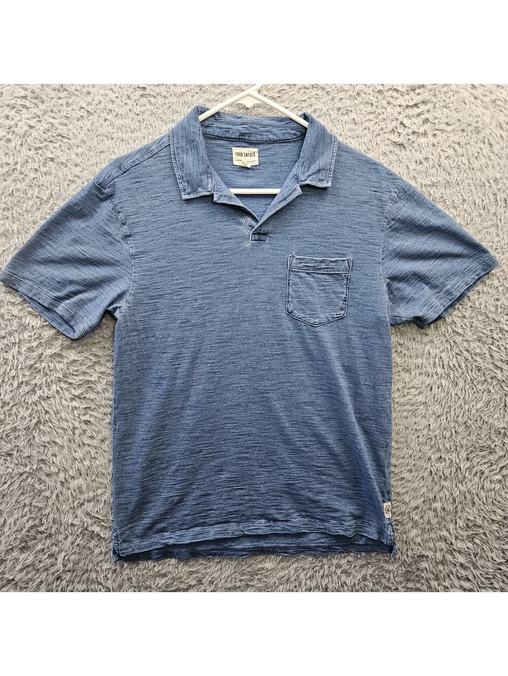 Todd Snyder Polo Shirt Men Medium Blue Pocket Slub Montauk Buttonless
